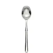Silver ice cream spoon with rounded bowl and slender handle, polished stainless steel, minimalist design, centered on white background.
