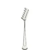 Stainless steel spaghetti tongs with curved gripping ridges and a slender, tapered handle displayed on a white background.