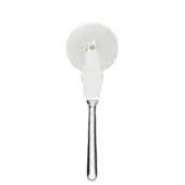 Stainless steel pizza cutter with 4-inch circular blade, triangular plate, and tapered handle featuring embossed “Spring” branding.