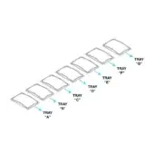 Wave tray set assembly diagram showing seven rectangular trays labeled A-G, with rounded corners and angled edges, in light gray.