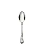 Silver fruit spoon, oval bowl, ornate handle with floral detailing, polished sterling silver, slender form, bright lustrous finish.