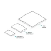 Wave tray set illustration: three metallic-rimmed trays—extra-small rectangular, medium rectangular, big square—arranged vertically, showcasing undulating edges.