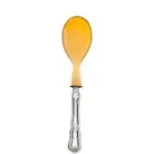 Salad spoon with translucent amber bowl and silver-toned handle, featuring Rococo floral motifs and a polished finish.