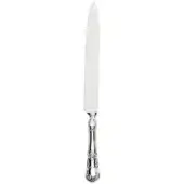 Silver carving knife with slender blade, rococo handle, floral motifs, polished finish, and “VONDER” stamp, centered on white background.
