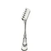 Silver-plated spaghetti tongs with ornate floral handles and perforated rectangular heads, studio shot on white background.