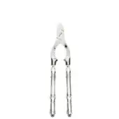 Silver champagne tongs with ridged grip and rounded ends, polished metal construction, symmetrical design against a white backdrop.