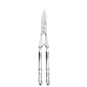 Silver lobster tongs with slender handles and a ridged hinge, centered on a white background, displaying a polished metal finish.