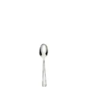 Silver coffee spoon with oval bowl and slender, ridged handle, displayed on a white background with polished metallic sheen.