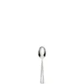 Silver coffee spoon with oval bowl, slender handle, vertical fluting, and decorative base, displayed on a white background.
