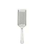 Parmesan grater, sterling silver, rectangular shape with curved handle and etched “STERLING ITALY” text on a white background.