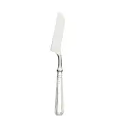 Silver cheese knife with curved blade and fluted handle, polished finish, embossed number 8, studio product shot on white background.