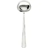 Silver ladle with rounded bowl, fluted handle, and decorative ridges, studio shot on white background.