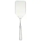 Silver lasagna server, polished silver plate, rectangular blade with ribbed handle and decorative bands, studio product shot.