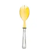 Serving fork with natural horn bowl and silver-toned handle, featuring three tines and a fluted rectangular design.