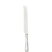 Bread knife, stainless steel blade, silver-toned metal handle with ridged texture, pointed end, Zepter branding, studio shot.