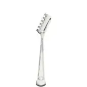 Stainless steel spaghetti tongs with ridged head and curved handle, studio shot on white background, polished metal finish.