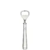 Silver bottle opener with teardrop cap grip, fluted handle, angular base, and polished reflective finish against a white backdrop.