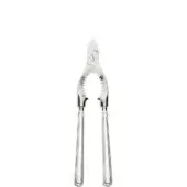 Silver champagne tongs with ribbed handles and scalloped grips, centered on a white background, studio lighting.