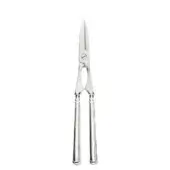 Lobster tongs, polished silver metal, scissor-like design with serrated blades and visible securing screw at the joint.