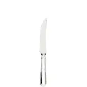Steak knife with polished silver-tone stainless steel blade, curved edge, ribbed handle, and subtle “OX” branding for formal dining.