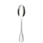 Silver table spoon, oval bowl, heart-shaped handle, polished finish, symmetrical design, centered on white background, bright even lighting.