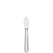 Parmesan knife, silver-toned, teardrop blade with ridged handle and heart-shaped end, Zepter branding, polished metal finish, white background.
