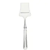 Parmesan cheese slicer, silver-toned metal, rectangular blade with fluted handle and heart-shaped base, studio product shot.