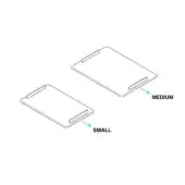 Rectangular acrylic trays, light neutral color, with recessed handles; small and medium sizes shown against a white backdrop.