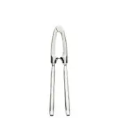 Stainless steel nut cracker with polished finish and jagged gripping indentations, slender curved handles, and subtle “INOX” stamping.