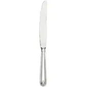 Silver table knife with oval handle, floral detail, and rounded blade; studio shot displaying 925 sterling silver mark.