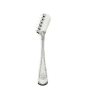 Silver-plated spaghetti tongs with floral handle detail, polished reflective finish, and parallel rounded blades for pasta serving.