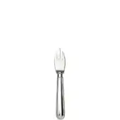Silver parmesan fork with three tines, Illy stamped handle, vertical ridges, polished metal, minimalist design, white background.
