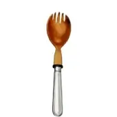 Serving fork with brown horn bowl and polished silver handle, featuring curved teardrop end and “Cassoni” inscription.