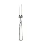 Silver carving fork, stainless steel, elongated design with ridged handle and two tines, Zwilling brand embossing, studio product shot.