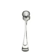 Silver ice tongs with radiating scalloped heads and polished finish on a white background.