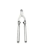 Stainless steel champagne tongs with curved handles and serrated grips, featuring a stamped “1938” inscription, against a white backdrop.