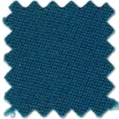 Woven fabric sample, teal-blue-green, with a dense zigzag texture and visible loose threads, labeled "simonis® 860 – blue green".