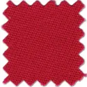 Simonis 860 fabric swatch, red, features a plain weave texture with a zigzagged, raw edge and matte finish against a gray background.