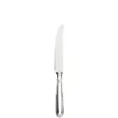 Steak knife with stainless steel blade and silver-colored metal handle, featuring embossed floral patterns and a textured, rounded design.