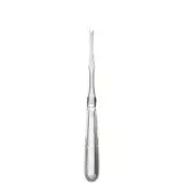 Silver lobster fork with elongated tines, curved handle, repeating textured pattern, polished finish, and embossed markings.