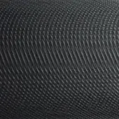 Black aluminum mesh texture displaying a grid pattern with imprinted text, featuring a matte finish and subtle three-dimensional weave.