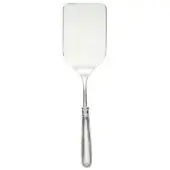 Lasagna server, silver-toned metal, rectangular blade with ornate, ridged handle and fan detailing, polished finish, studio product shot.