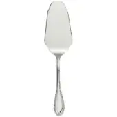 Cake server, silver plated, with scalloped blade and beaded handle, centered on white background, polished metal finish.