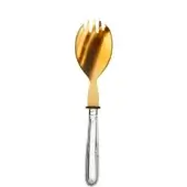 Serving fork with horn bowl and silver fluted handle, featuring four tines and a curved end, displayed on a white background.