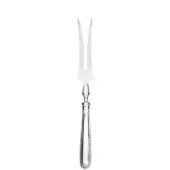 Silver carving fork with textured handle and three curved tines, presented on a white background with studio lighting.