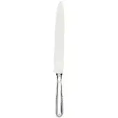 Carving knife with stainless steel blade and polished silver handle, featuring textured detailing and a scalloped finial.