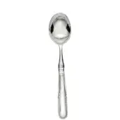 Silver ice cream spoon with oval bowl, embossed shell and floral handle, polished metallic finish, studio product shot.