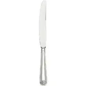 Silver table knife with a broad, straight blade and ridged, curved handle featuring a floral embossed detail and “LIG” mark.