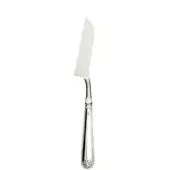 Silver cheese knife, rectangular blade, floral handle, polished sterling silver, vertical ridges, studio product shot.