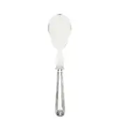 Silver serving spoon with clear plexiglass bowl, elongated rounded shape, polished handle, floral detail, and subtle “Stölzle” engraving.